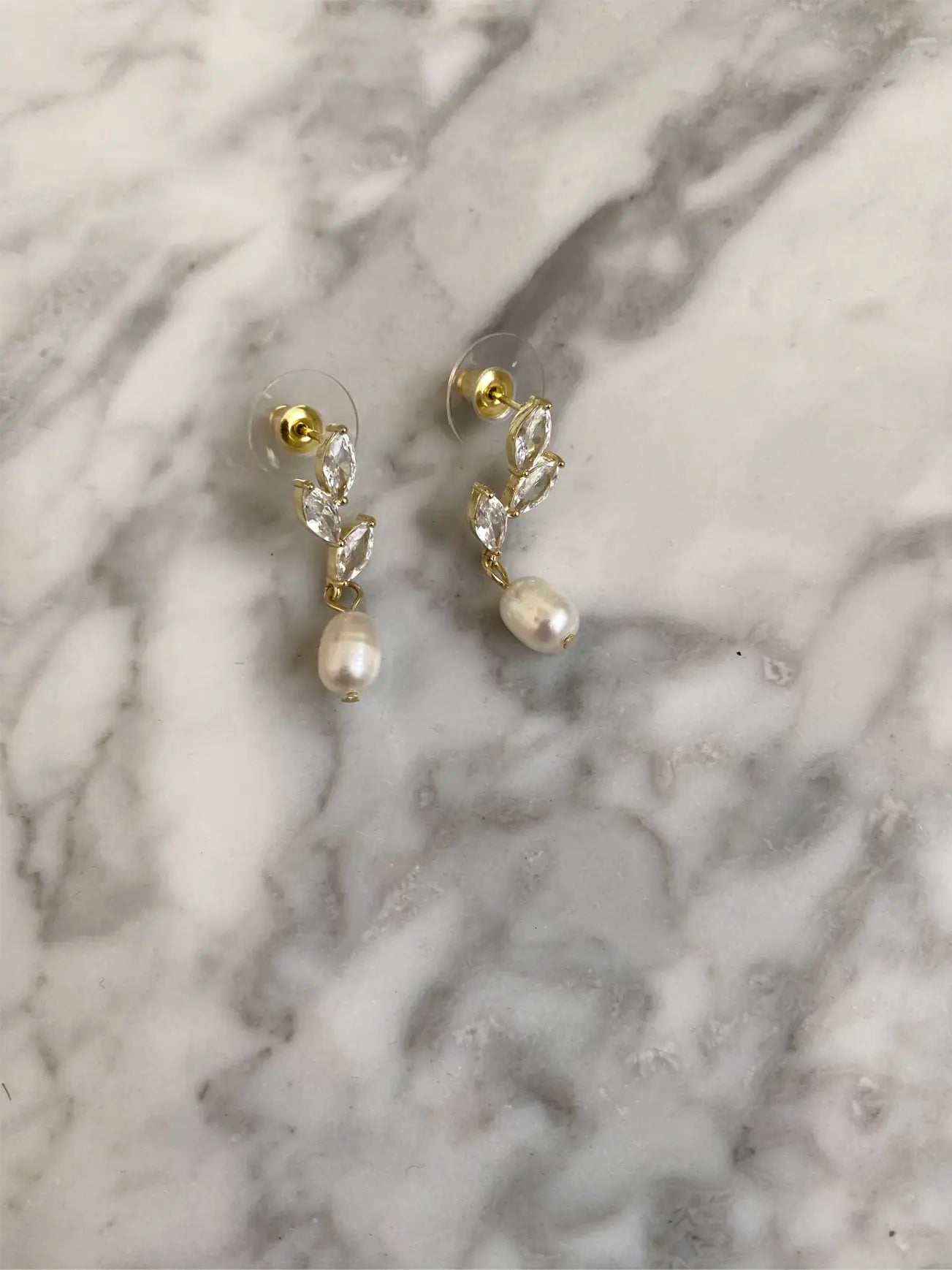 Crystal and Pearl Leaf Earrings