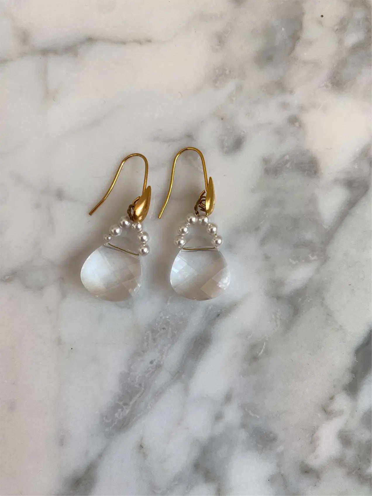 Crystal Teardrop Earrings with Pearls