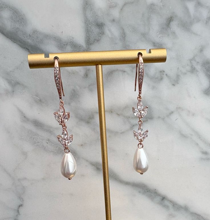 Rose Diamond Pearl Drop Earrings