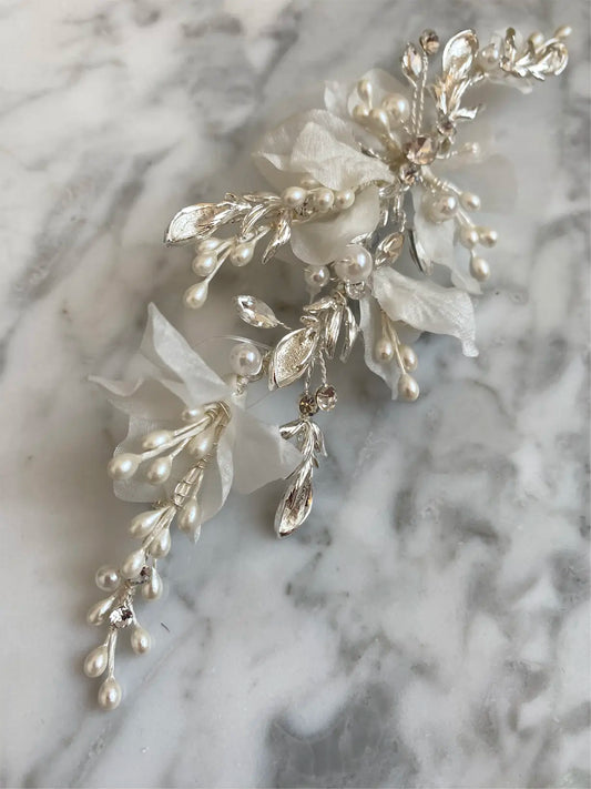 Organza Flower Hair Clip with Pearls