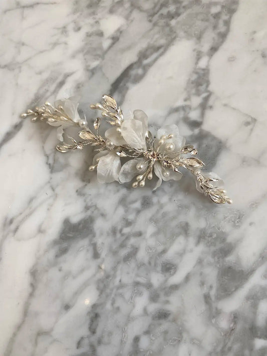 Organza Flower Hair Clip with Pearls
