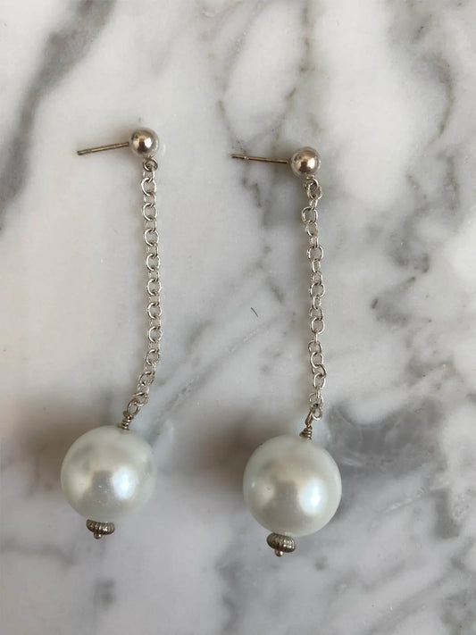 Pearl Drop Earrings in Silver